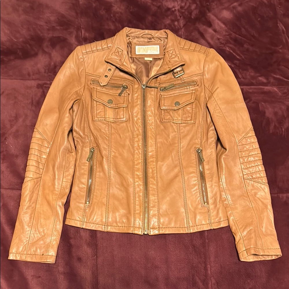 Michael Kors Tan Leather Moto Jacket